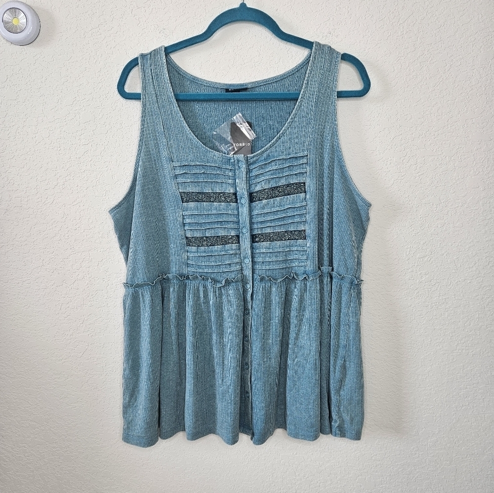 NWT Torrid Textured Jersey Scoopneck Button Down Babydoll Tank In Still Water